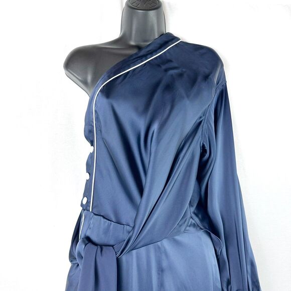 Jonathan Simkhai Navy Satin One Shoulder Jumpsuit Size 4 Formal Evening Party - Picture 5 of 11